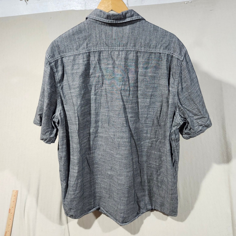 Woolrich Mens XL Short Sleeve Button Down Shirt Gray Cotton Workwear Chambray - Picture 7 of 8